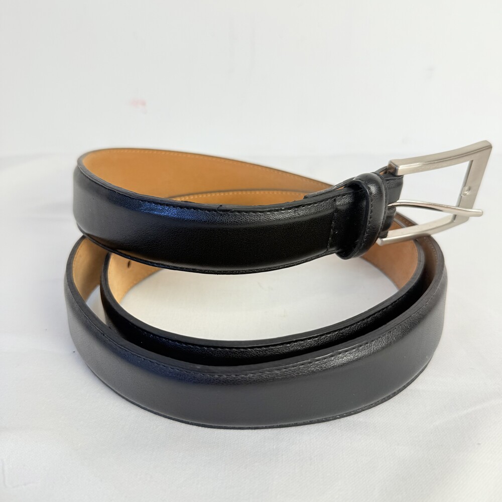 Stafford Mens Black Leather Silver Buckle Belt Size 44